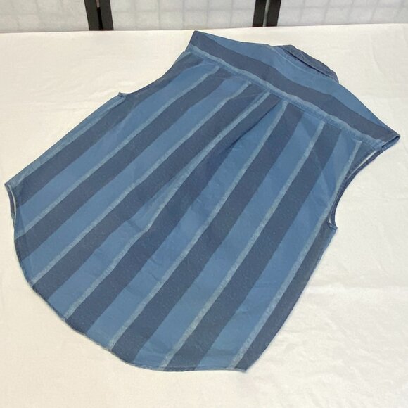 Vintage Santana Blue Sleeveless Button Front Vertical Stripe Shirt L Casual - Picture 9 of 13